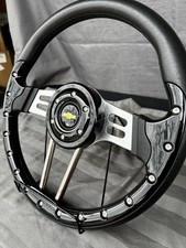14in Brushed On Black Grip Steering Wheel 6 Bolt Pattern 3d Chevy Horn Button 14in Brushed On Black Grip Steering Wheel 6 Bolt Pattern 3d Chevy Horn Button