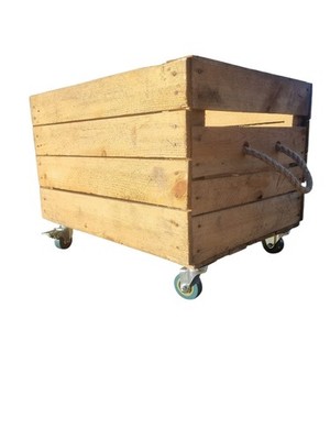 Vintage Holz Apfel Obstkiste Box Shabby Chic Aufbewahrung - MIT RÄDERN & GRIFFEN