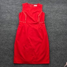 Calvin Klein Sheath Dress Red Grommet Stud Sleeveless Work Party 12 L Womens