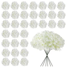 White Hydrangea Artificial Flowers Bulk, 30 Pcs Faux Hydrangea Flowers Heads,...