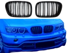 Fit 2000-2003 BMW X5 E53 PRE-LCI Front Bumper Gloss Black Grill Dual Slat Grille