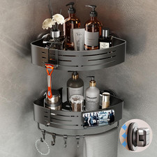 Organizador Esquinero de Ducha Ventosas Aluminio Estante Bano con Ganchos Gris