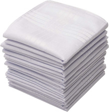 12 Pack Handkerchief Permanent Press White with Satin Cord, 16" x 16" 