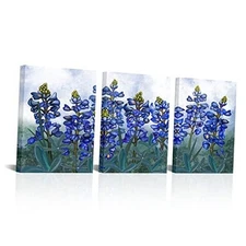  Framed Painting Texas Bluebonnets Flowers Canvas Wall Art Blue Floral Picture 