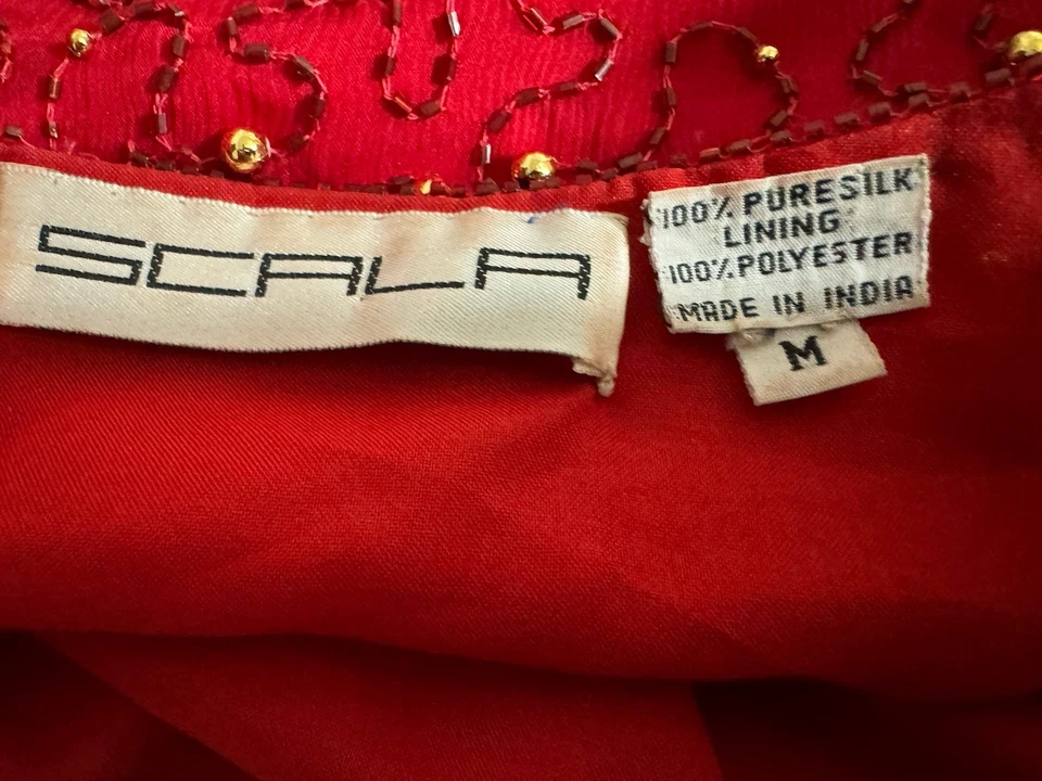 Vestido Escala Y2k Años 90 De Colección Rojo Seda Cuentas Fairycore Coqueta Talla M 2 Piezas Foto 3 de 4