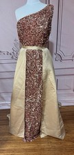 Stunning Dusty Rose Sequins One Shoulder Gown With Champagne Detachable Train 16