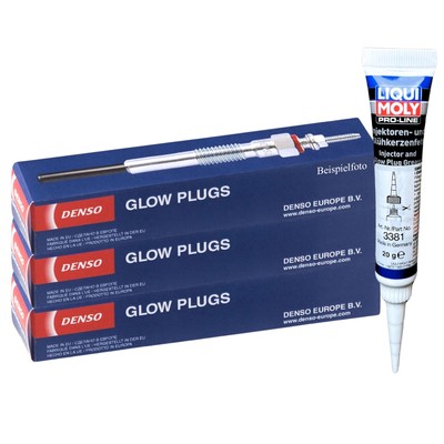 3x DENSO Glühkerzen + LIQUI MOLY Fett für AVENSIS VERSO COROLLA DYNA FORTUNER