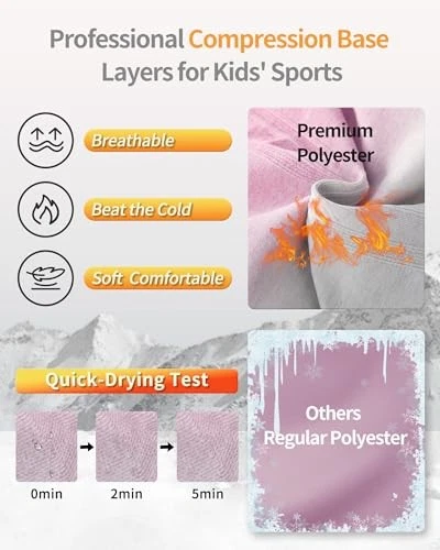 Thermal Compression Shirt for Kids Long Sleeve Undershirts Shirts Large Pink - Image 4 of 4