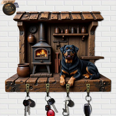Wand Schlüsselanhänger 30cm - Kabine Rottweiler Organizer 2D 4 Haken Eingang