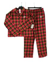 Disney Parks Women's M Pajamas Flannel Embroidered Minnie Red Plaid Christmas