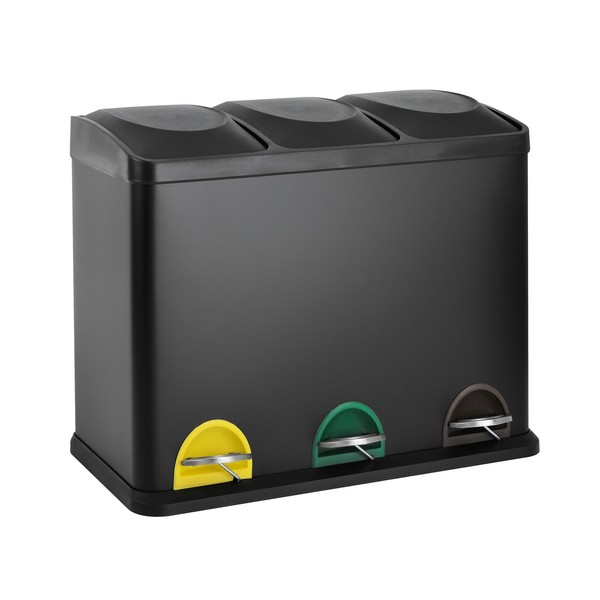 Svita TC3X15 KüCheneimer 45L MüLleimer Trennsystem Treteimer Abfalleimer Schwarz-image