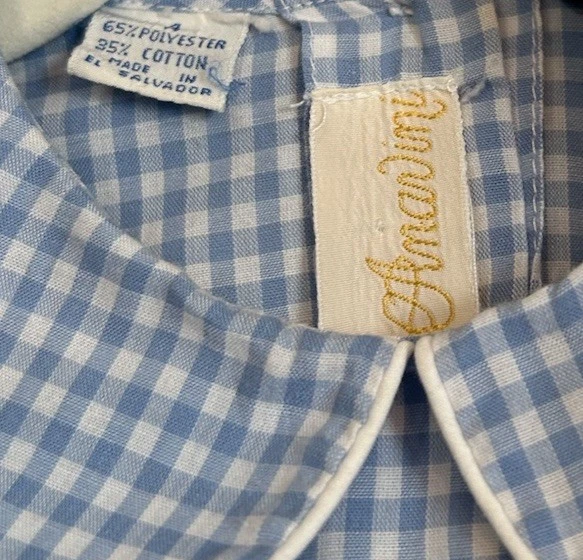 Anavini 手工缩褶连衣裙 4 码蓝色格子熊气球 — 第 3/4 张图片