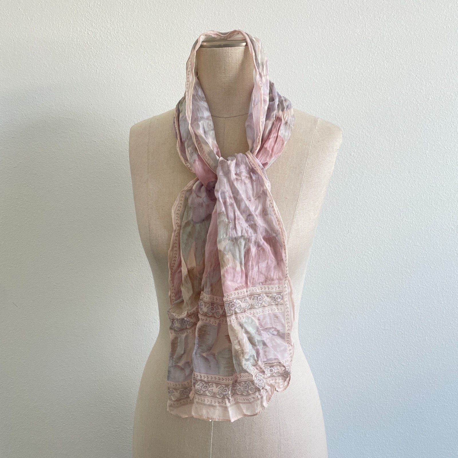 Vintage Liz Claiborne Floral Silk Scarf Romantic Coquette Logo Rectangular