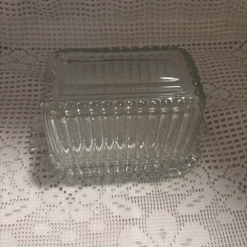 Vintage Anchor Hocking Fire King Clear Glass 1 LB Ribbed Covered Butter Dish