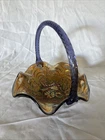 FENTON Art Glass Ruffled Basket- Purple Amethyst Carnival Glass