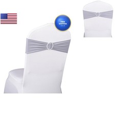 SINSSOWL 50 Pack Silver Grey Chair Sashes with Buckles for Wedding Party Event