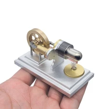 J06C Horizontal Stirling engine. Brass & stainless steel. Upgraded aluminum base