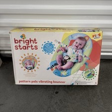 Bright Starts Pattern Pals Vibrating Bouncer w/ Toy Bar, 3-Point Harness