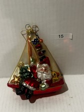 Kurt S. Adler Christmas Large Santa Sailboat Glass Ornament Glitter - 6 inches