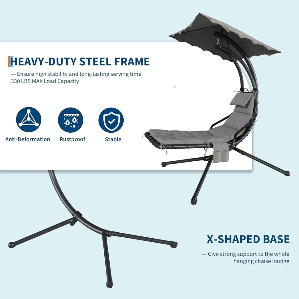 Outdoor Patio Chaise Lounge Chair Swing – Ergonomic Design, Weather Resistant - Image 4 of 4