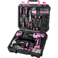 DEKOPRO126PC  Drill Tool Set with 8V Pink Cordless Drill Home Tool Kit with Dril