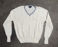 Vintage Polo Ralph Lauren Cable Knit White V Neck Blue/yellow Preppy Hand Knit
