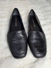 Antonio Melani Black Leather Croc Embossed Loafer Flats Women s 6M