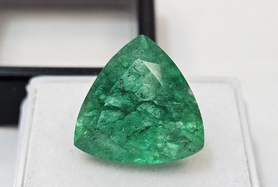 Awesome Green Emerald Trillion Cut 13+Ct Colombian Certified Loose Gemstone