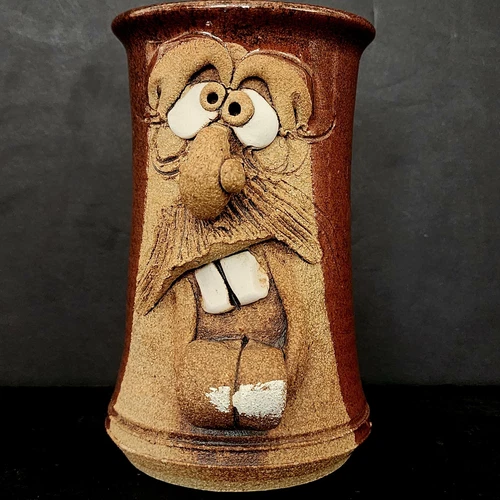 Ugly Face Karlinsey Coffee Mug Stoneware Handmade Vintage 6 X3.5" 1970S POTTERY
