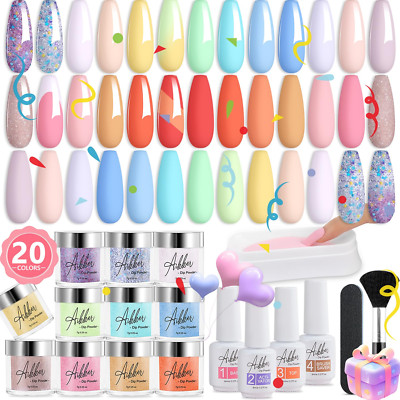 27 Pcs 20 Festival Colors Dip Powder Nail Kit Starter Glitter Purple Pink Orange