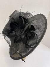 Large wide brim formal black funeral races wedding Ascot church occasion hat
