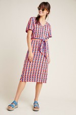 NWT ANTHROPOLOGIE ABSTRACT PAINTER PLAIN TIE FRONT MIDI DRESS by ARYESSA XS