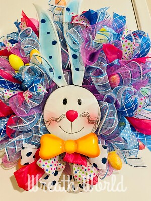 EASTER BUNNY WREATH RABBIT NEW HANDMADE LARGE DESIGNER DECORATOR
