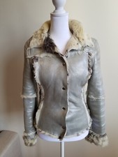 Dolce & Gabbana Italian Silver Leather Coat Jacket Size 24 / 38
