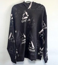 Reebok Classic Black Pullover Hoodie Graphic Allover Delta Logo Sz 2XL XXL AS IS