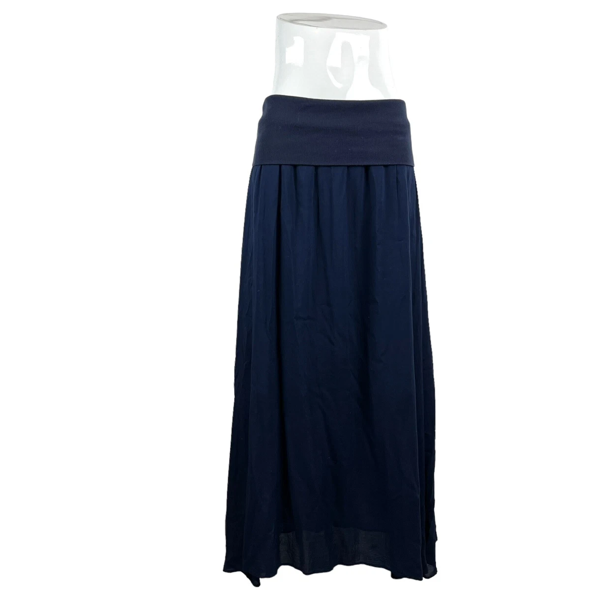 Armani Jeans Flowy Maxi Skirt Navy Blue Fold Over Waist Viscose