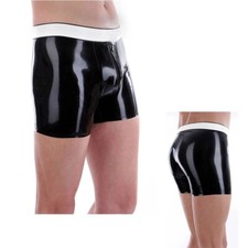 Black Latex Panties with Front Zip Rubber Shorts Underwear for Men Wear BDSM
