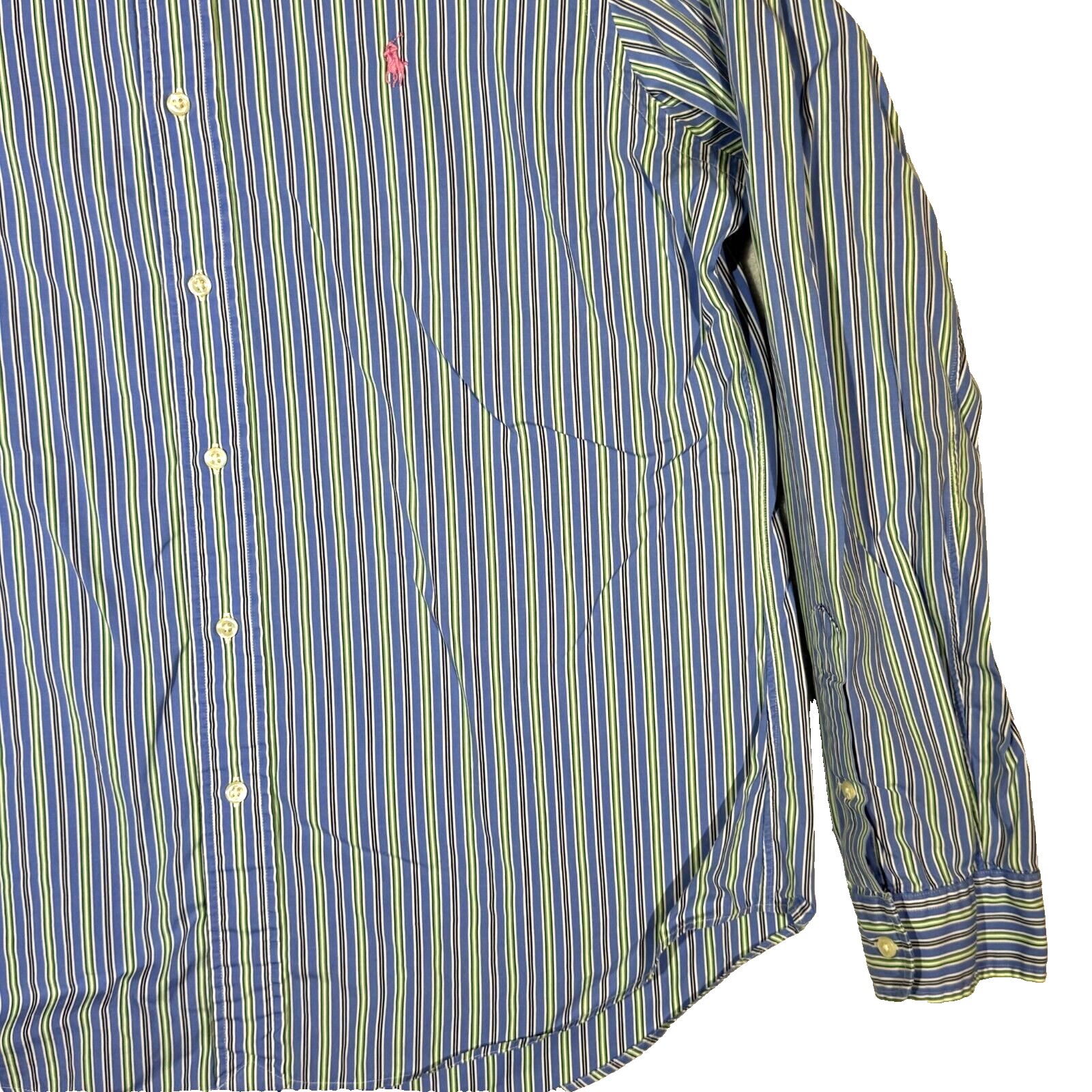 PONY Polo By Ralph Lauren Stanton camicia uomo L blu a righe vestibilità personalizzata con bottoni M782