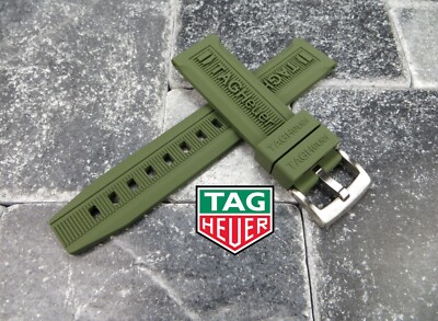 TAG Heuer グリーン シリコンバンド 時計 New 22 mm Authentic TAG HEUER Soft Rubber Strap Green OEM Diver