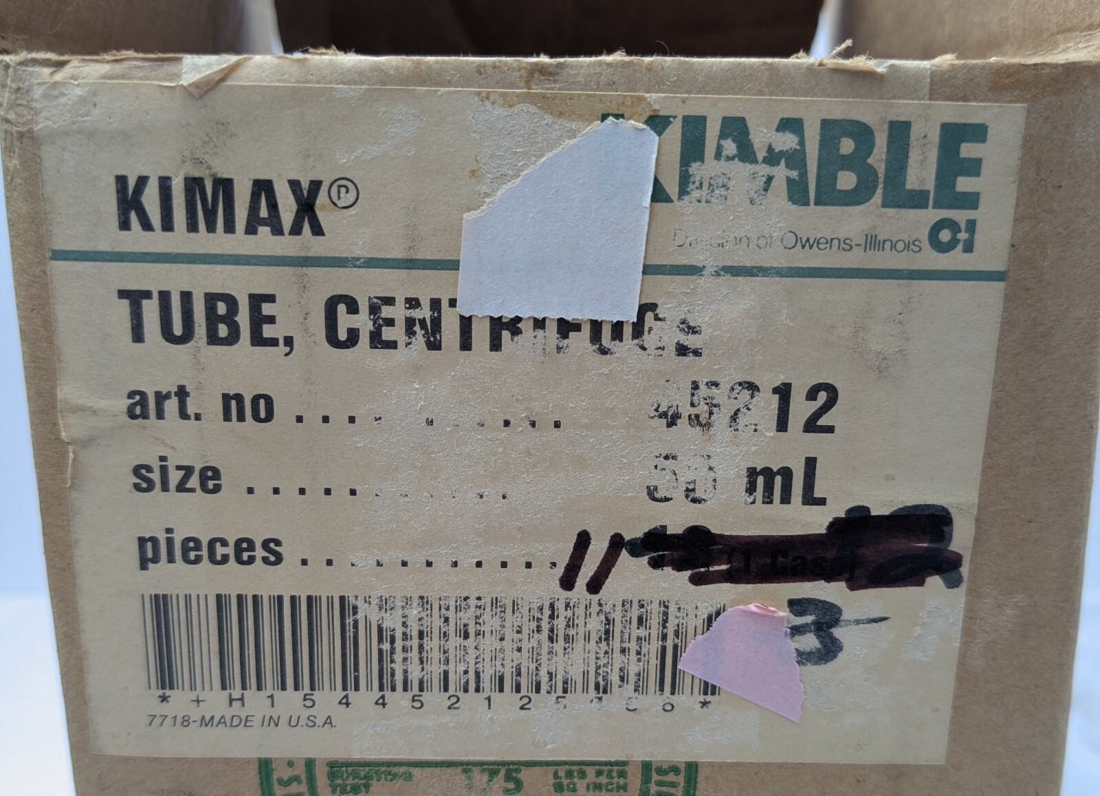 (11) KIMBLE KIMAX Glass 50mL Round Bottom Centrifuge Tube & Screw Cap 45212