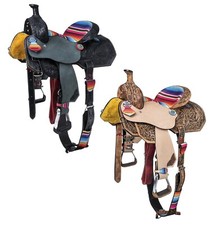 12" Youth Western Barrel Saddle - Serape Print - Silver Royal - Black or Light