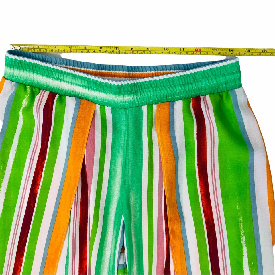 Coco Bianco Wide Split Leg Crop Pants M Stripe Flowy Pull On Culotte Multicolor - Image 3 of 4