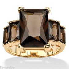 WOMENS 18K GOLD OVER STERLING SILVER SMOKY QUARTZ RING SIZE 7 8 9 10 11 12