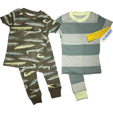 Carter's Sz 18 Mos Green 4pc Pajama Set Boys Alligator Crocodile Stripe Pant NWT