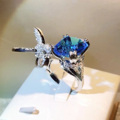 Women's Rhinestone Blue Hummingbird Ring - Adjustable | eBay