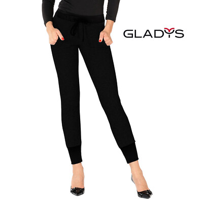 GLADYS - LEGGINS DONNA JOGGER INVERNALE COTONE FELPATO NERO - EFFETTO PILE  | eBay