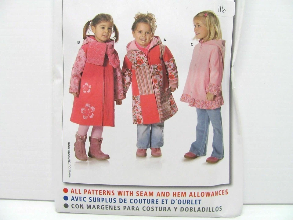 Burda 9676 Girls Zip Up Coat Jacket Sizes 18months - 6 Sewing Pattern Uncut #116 - Image 4 of 4