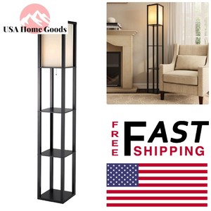 Details About Black Rectangular 3 Shelf Floor Lamp 72 In Tall Wood W Pull Chain Light