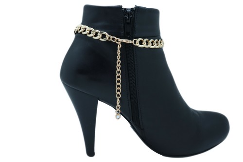 Women Gold Metal Chain Bracelet Western Fashion Big BLING Shoe Charm Fancy Look - Picture 6 of 12