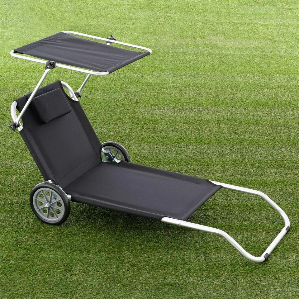 Strandliege Sonnenliege Transportliege Gartenliege mit Räder und Sonnendach bunt - Bild 4 von 4